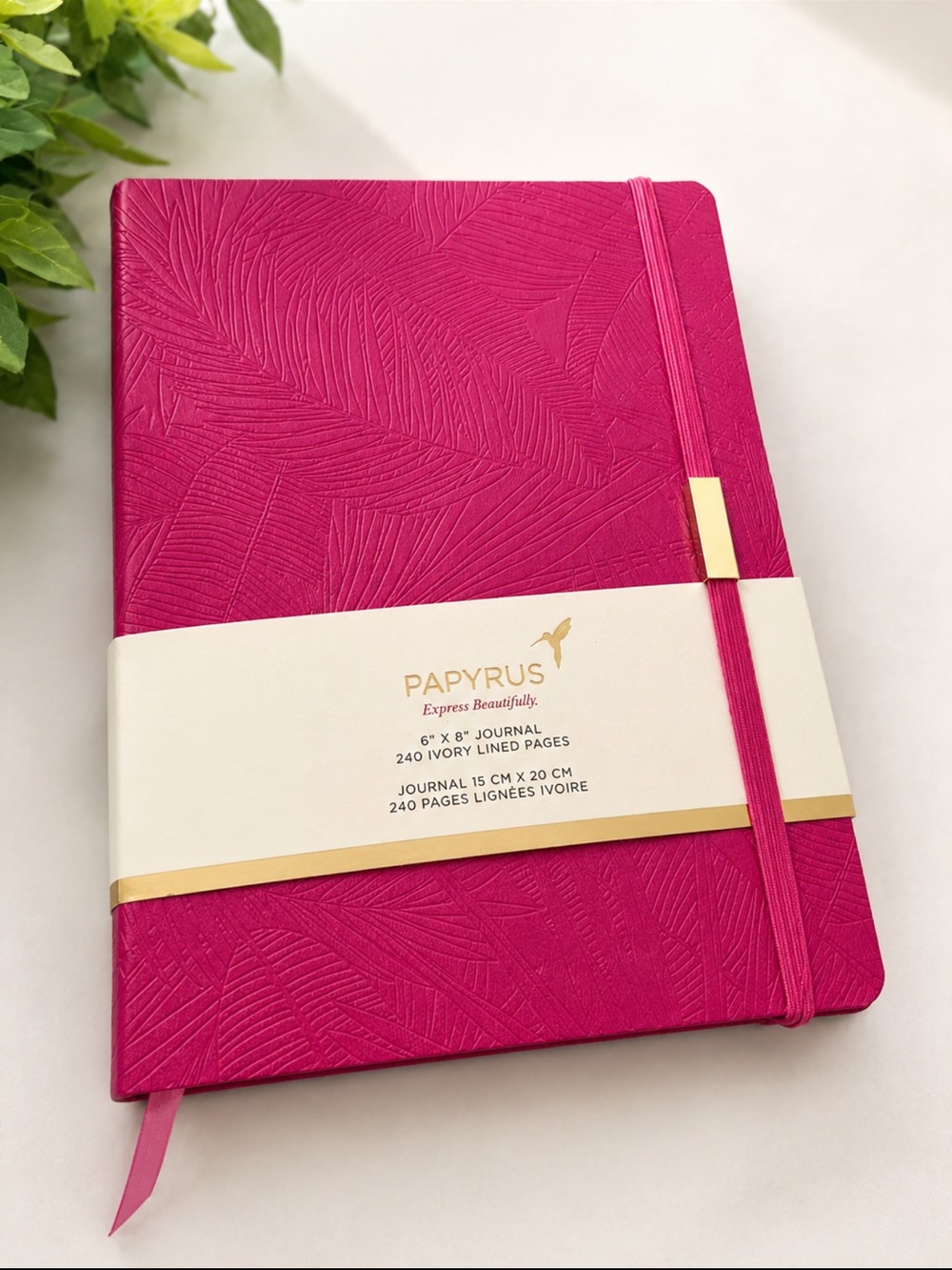 Papyrus Hot Pink Embossed Journal with Elastic Band